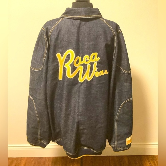 Rocawear vintage men size 4x snap front yellow white stitching denim jacket - Picture 1 of 11